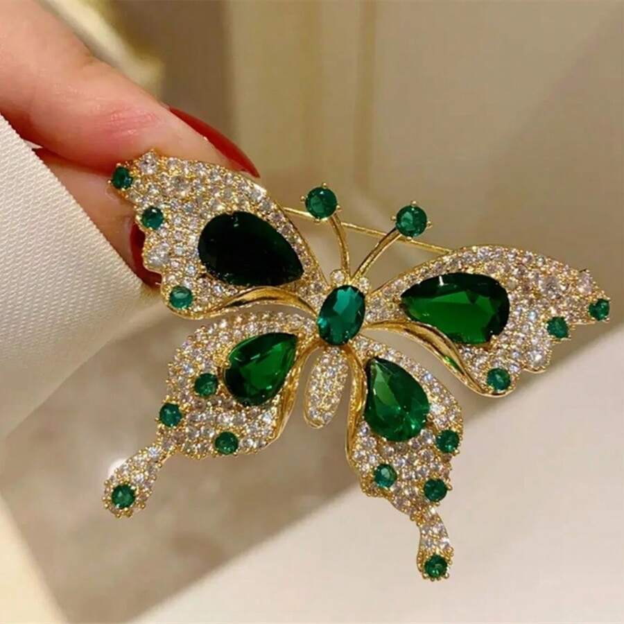 1pc Women Elegant Vintage Green Color Brooch - All-Season Gift For Women, Coat Jacket Dress Accessory, Halloween Clothes Pin Funny Cute Teacher Gifts Costume Accessories - Green - View 1