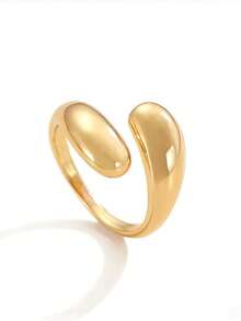 1 pieza Anillo asimétrico de onda de tono dorado minimalista artístico para mujer, accesorio de joyería de moda para uso diario