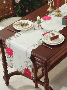 1pc Colorful Embroidered, Applique, Hollow Craft Christmas Table Runner, European Style Christmas Flower & Leaf Elements, 100% Polyester Fabric, Suitable For Christmas Decoration, Party, Holiday Atmosphere, Home Decor, Kitchen, Coffee Table, Cabinet, Round/Rectangular Placemats, Indoor/Outdoor, Party/Wedding Decorations, Multiple Sizes Available - Multicolor - View 5