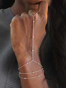 1 件 3 层串珠链指环手链，时尚简约多层堆叠指节链手饰，适合女孩和女士（珠子数量随机） - 金色 - 查看 6