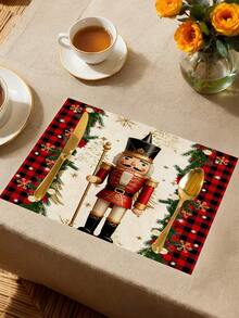 1pc Christmas Nutcracker Table Runner, Christmas Decor Table Runner, Christmas Linen-Like Table Runner, Table Runner, Table Runner, 1pc Table Runner, 4pcs Placemats, 1pc Cushion Cover, 3 Products Available, Seasonal Home Decor Indoor/Outdoor Party Supplies, Winter Home Decor, Christmas Decoration, Christmas Room Decor, Christmas Party Decoration - Multicolor - View 9