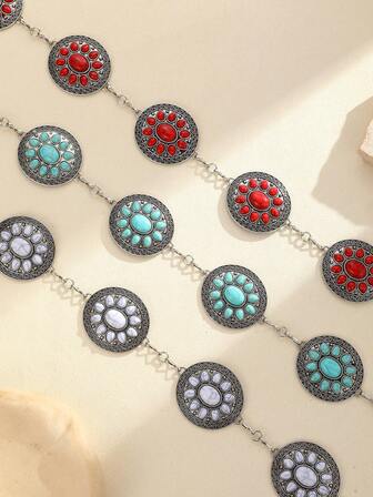 1pc Vintage Turquoise Pattern Fashion Waist Chain, Women's Versatile Dress Belt, Body Jewelry, Christmas Accessory Waist Chain. Suitable For Spring, Summer, Autumn, Winter, Punk Style.
