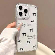 Custodia per telefono morbida e trasparente con fiocco e glitter, compatibile con 17, 11, 16, 14, 13, 12, 15 Pro Max, Air, in silicone, antiurto, cover compatibile con 17 Pro, 17 Pro Max, 17