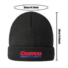Costco Print Winter Knit Beanie Hat - Unisex Soft Warm Stretchy Acrylic, 7 Colors (Black, Red, Grey, Pink, Brown, Blue, White) With Costco Logo Design, Casual Outdoor & Holiday Gift For Men & Women, Machine Washable, Comfort Fit For Christmas, Thanksgiving, Easter & Casual Attire, Printed Knitted Winter Hat, Beanie Hat Print, Knitted Beanie Hat, Printed Brimless Winter Hat - màu đen - Xem 4