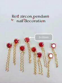 KIRAME Red Zirconia Nail Art With Genuine Gold-Plated & Copper Settings,DIY Nail Art At Home,Nails Salon,Nail Supplies,Christmas Nail,New Year,Festival Gift