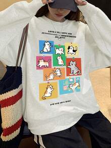 2025 Nuevo suéter holgado de cuello redondo con estampado de gato de manga larga, informal y suelto, adecuado para otoño/invierno, Halloween, Día Nacional de Arabia Saudita, Año Nuevo, fiesta elegante, graduación, Navidad