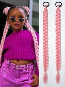 Synthetic Ponytail Extension 2Pcs Long Straight DIY Braided Pony Tail Hairpiece With Rubber Band KIDS Hair Accessories - Multicolor - View 7