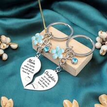 2pcs Stainless Steel Heart Shape Keychain Set - Mom And Daughter Matching Pendant, Perfect Gift For Mother's Day, Birthday, Special Occasions Car Accessories Bag Charm School Letter Cute Goth Y2k - Silver - View 9