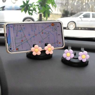 Car-Mounted Multi-Color Five-Petal Flower Bracket For Female Vehicle Dashboard, Multi-Functional Fixed Navigation Support Frame, Rotating Mobile Phone Bracket