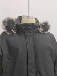 Men's Hooded Fur Collar Loose Padded Coat, Winter - Black - View 5