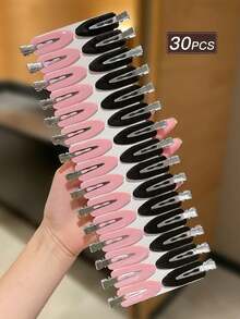 30 pezzi Fermagli per capelli da donna in colore unito, stile minimalista, nero, rosa, fermagli piccoli, design a molletta ad anatra, accessori per capelli, adatti per uso casual quotidiano e all'aperto, accessori carini
