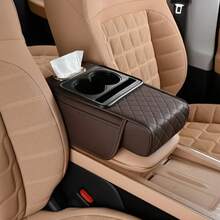Universal Car Armrest Pad Convenient With Pocket And Tissue Box Bottle Holder Suitable For Most Vehicles - Coffee Brown - View 13