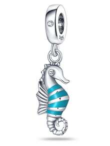 1 pièce en argent sterling 925, avec une étoile de mer coquillage, des perles de verre océaniques, un dauphin embrassant, une étoile de mer et une coquille luisantes, un poisson de mer lumineux, un hippocampe, un crabe, une étoile de corail colorée et une vague océanique, un pendentif avec perle de vague océanique blanche lunaire. Convient pour la création de bijoux sur le thème de l'océan.