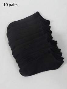 10 Pairs Women's Basic Low Cut Solid Ankle Socks With Elastic Band, Breathable, Suitable For All Seasons, Black & White - Black - View 8