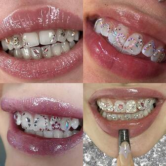 18pcs Transparent Shiny DIY Geometric Pattern Tooth Jewelry Set, Luxury Tooth Bling Accessories Imitation Rhinestone, Minimalist Style Fashion Tooth Decor, For Daily, Party, Gift (Excluding Glue)