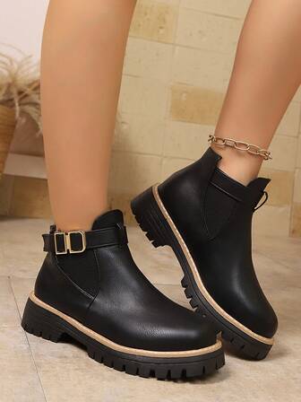 新款粗跟靴，女士休闲一脚蹬短靴，复古时尚百搭优雅踝靴，适合春秋冬季