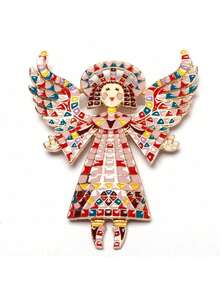 1pc Vintage Alloy Colorful Painted Angel Girl Wings Brooch, Suitable For Women, Girls, Mother's Day Gift, Anniversary Party Supplies, Birthday Party Gift, Party Favors, Theme Party Gift, Christmas Gift - Multicolor - View 10