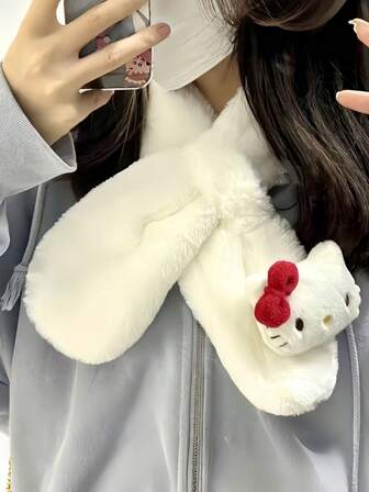 Sanrio 1pc Hello Kitty Cute Cartoon Solid Color Neck Warmer, Thermal Lined Scarf For Cycling, Suitable For Autumn/Winter Outdoor
