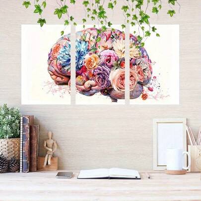 Set de 3 piezas de arte de pared en lienzo con cerebro anatómico, de 12x18 pulgadas - Pósteres sin marco para decoración del hogar y la oficina, idea de regalo única