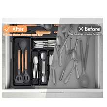 Piorlado Cutlery Drawer Organiser Large, Expendable Cutlery Tray,6-9 Compartment, Utensil Drawer Organiser For Kitchen Spoons Forks Knives, Black - Black - View 8