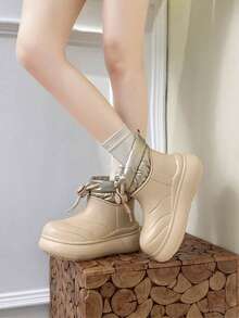 女士冬季新款加厚雪地靴，女士保暖加厚皮靴，防水防滑运动鞋 - 卡其 - 查看 7