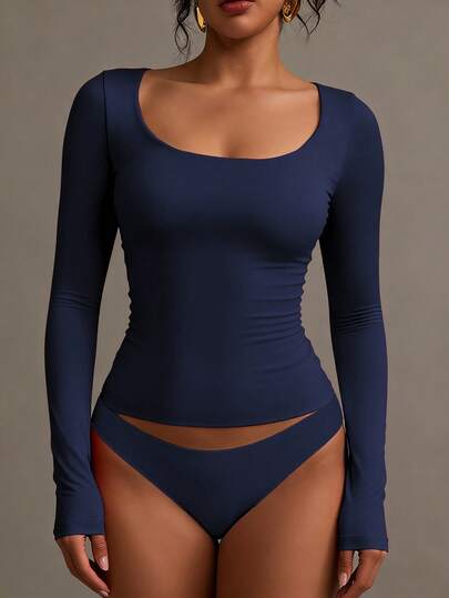 XLLAIS Solid Color Long Sleeve Casual Top, Spring V-Neck Women's T-Shirt, Autumn Apparel, Valentine's Day