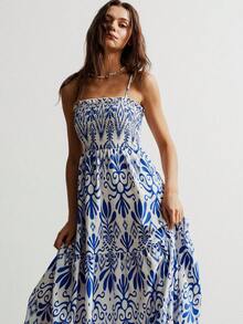 Rusttydustty Um vestido longo e casual de férias com decote halter, sem alças e com costas abertas para mulheres. Ideal para looks boho de Páscoa na praia, festivais de música no Havaí e férias tropicais. - Azul - Ver 2