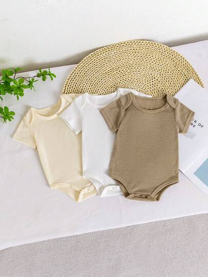 3pcs/Set Fashionable Infant Baby Boys Round Neck Short Sleeve Loose Bodysuit