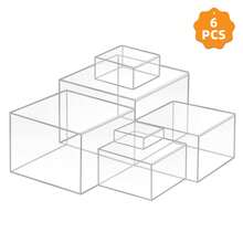 Tomnk 6Pcs Clear Acrylic Boxes For Display, Acrylic Risers Display Stands Cube Display Boxes With Hollow Bottoms, Buffet Risers Food Risers For Buffet Table Party Cupcake Candy Desser - Clear - View 6