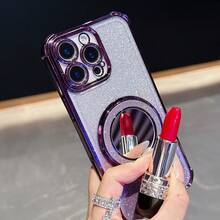 新款 16四角防摔手机壳+闪亮粉色纸质仿珍珠挂绳+闪亮粉色圆形化妆镜+磁吸支架一体式手机壳，兼容 17/6/7/8/X/XS/XR/11/12/13/14/15/16，兼容Galaxy S22/23/24，A04/05/06/A14/A15/A16/A24/A25/A34，兼容Redmi Note 7/8/9/10/11/12/13，兼容Redmi 9/10/12/13C，兼容OPPO，兼容MOTO，兼容荣耀X，HW，兼容Realme C53 C55 - 紫色 - 查看 4