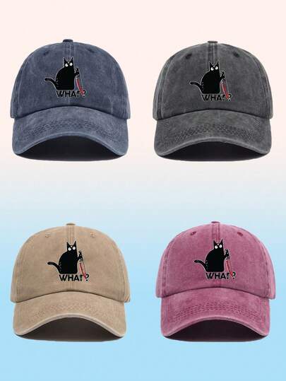 1 pièce Casquette de baseball unisexe à imprimé chat - Casquette de baseball et casquette de papa respirante et réglable - Chapeau de soleil décontracté unisexe, parfait pour les sports de plein air, les voyages et la course