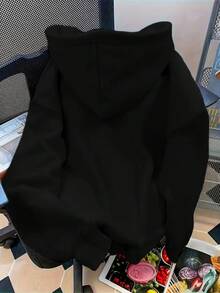 2025Women's Autumn And Winter Versatile Casual Sport Hooded Sweatshirt With Print, Fashionable Comfort CoatSoft And Breathable - 黑色 - 查看 2