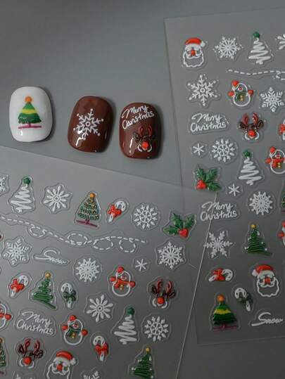 1pc 2025 New Christmas Nail Stickers Cartoon Santa Claus Nail Supplies Nail Decals DlY Snowflake Christmas Elk Nail Accessories