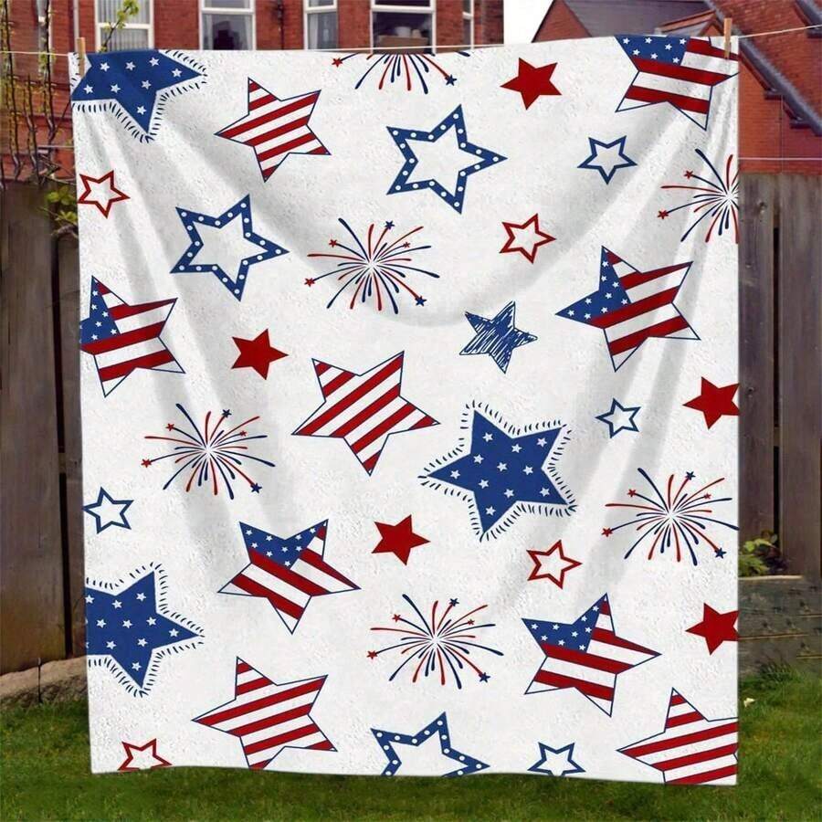 Soft Flannel American Flag Star Pattern Blanket - Comfortable And Lightweight, Suitable For All Seasons, Perfect For Sofa, Bed, Office, And Travel For Birthday Anniversaries, Valentine's Day, Thanksgiving, Christmas, Halloween, Wedding, New Year Gifts Provide, Ideal Gifts For Her, Him, Family Members, Boyfriends, Girlfriends, Fathers, Family Members, Mothers, Lovers, Daughters, Sons, Grandfathers, Grandmothers, Friends, Classmates And Pets. Sofa, Bed, Car, Bedroom, Living Room, Office, Outdoor Camping, Beach, Wall Decoration, Bedroom Decor, Halloween Blanket, Fall Decor, Fall Decorations For Home, Christmas Party Theme Blanket, Christmas Decor, Office Decoration - màu1 - Xem 1