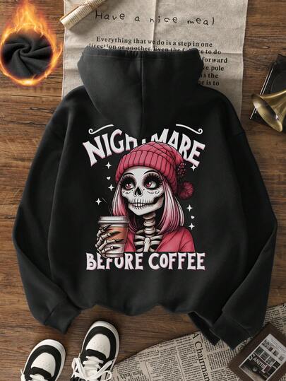 Sweat-shirt-shirt à capuche imprimé "Reine du café" style Ins décontracté chic pour femmes, polyvalent pour un port quotidien, automne/hiver