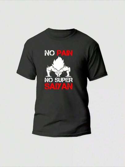 1 Pieza 220g 100% Algodón Playera Estampado  No Pain No Super Saiyan