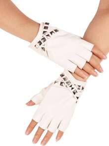 1 par de guantes sin dedos de estilo punk con correa hueca y remaches, guantes de piel de PU sexy sin dedos para hombres y mujeres, adecuados para exteriores, casual, fiesta, actuación