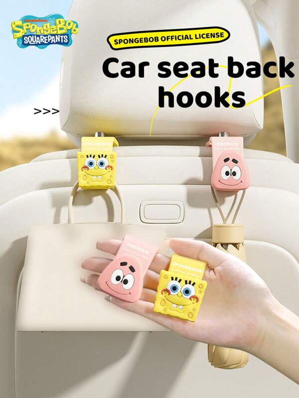 SPONGEBOB 2 pièces Crochet de dossier de siège de voiture SpongeBob - Crochet de siège avant passager pour suspendre divers articles, support de voiture multifonction pour une utilisation en déplacement.