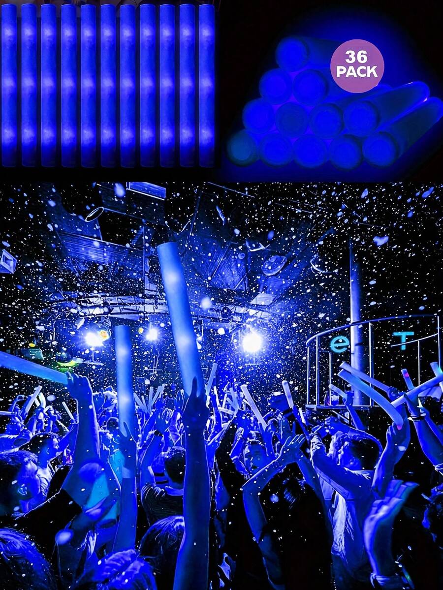 LED Foam Glow Sticks Party Packs - Multi-Color Flashing (Green/Blue/Red/Purple), Easy-Grip Design | Glowing Supplies For Christmas, New Year, Weddings, Carnivals & Concerts - Màu xanh lam - Xem 1