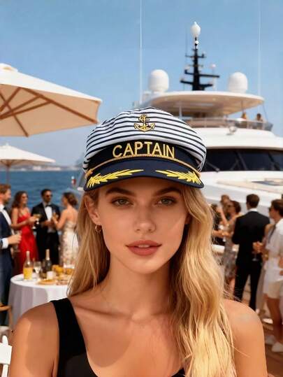 1 件装涤纶游艇船长帽，男女皆宜，水手帽，适合万圣节、圣诞节、单身派对、角色扮演、游行、游艇派对、成人派对、海滩