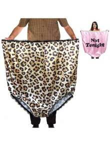 1Pc Giant Funny Underwear Gag Gift, Love Leopard Print With Lace Trim, Joke Present For Adults, Oversized Silly Novelty Granny Panties For Laughter- Filled Pranks And Parties - Multicolor - View 1