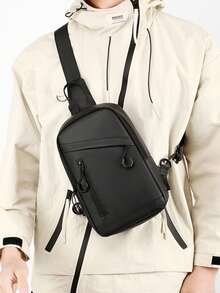 1 pièce Sac de poitrine en nylon pour hommes, avec sangle réglable, grande capacité surdimensionnée, résistant aux rayures et à l'usure, pour le trajet, les voyages, les vacances, l'extérieur, les essentiels de voyage, les accessoires de vélo, style minimaliste casual, couleur unie, cadeau pour petit ami, pour adolescents, pour étudiant