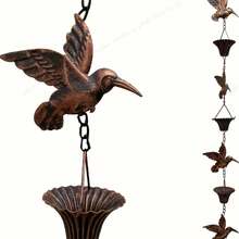 1pc Antique Copper 8.5FT Hummingbird Rain Chain - Metal Garden Decorative Rainwater Diverter Catcher, Functional Outdoor Replacement Downspout Chain For Gutters