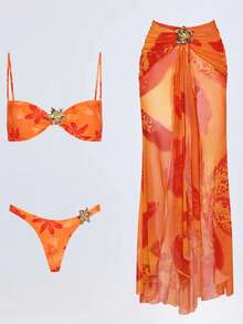 Bộ bikini hai mảnh in hoa gồm dây đeo vai và chân váy ngắn, hàng mới về mùa xuân/hè dành cho nữ, kiểu dáng thanh lịch, thoải mái, gợi cảm, thích hợp cho kỳ nghỉ biển, hẹn hò, dự tiệc. - Nhiều màu - Xem 2