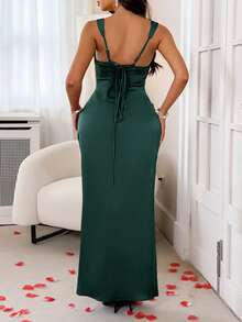 Vestido elegante de Acción de Gracias Vaiaye para mujer, con espalda descubierta, cintura con lazo y falda ajustada. Vestido de satén romántico adecuado para citas, temporada de graduación, fiestas, vacaciones y atuendo de Año Nuevo