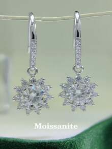 2pcs Elegant 925 Sterling Silver 0.5Carat X 2 Moissanite Earrings, Suitable For Women's Daily Wear, Valentine's Day, Halloween, Mother's Day, Party, Commute, Wedding Anniversary, Women's Jewelry Gift