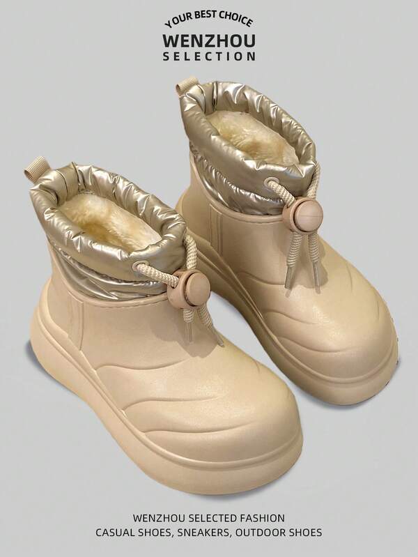 Botas de nieve con suela gruesa para mujer, botas de cuero forradas y engrosadas para mujer, zapatillas impermeables y antideslizantes