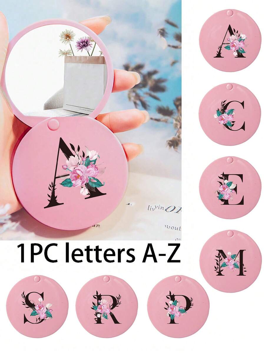 Specchietto scorrevole mini comodo, con fiori stampati e iniziali da A a Z, specchietto da trucco carino, specchietto compatto mini, specchietto da trucco portatile, specchietto a mano mini, specchietto da toletta, specchietto da trucco per uso quotidiano, viaggio e feste, economico, riempimento calze natalizie, trucco, strumenti per il trucco, roba economica, regali, regali per donne, regali di Natale