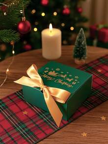 10Pcs Green Mini Christmas Gift Boxes With Ribbon,Elk Snowflake 'Merry Christmas' Design Christmas Party Favor Box,Christmas Gift Bags,Paper Craft Boxes For Wedding, Christmas Decor,Xmas Party Gift,Festive Small Presents,Christmas Party Gift Packaging Boxes,Party Favors,Merry Christmas,Christmas Decoration,Xmas Decor,Winter Decorations,New Year Party Supplies