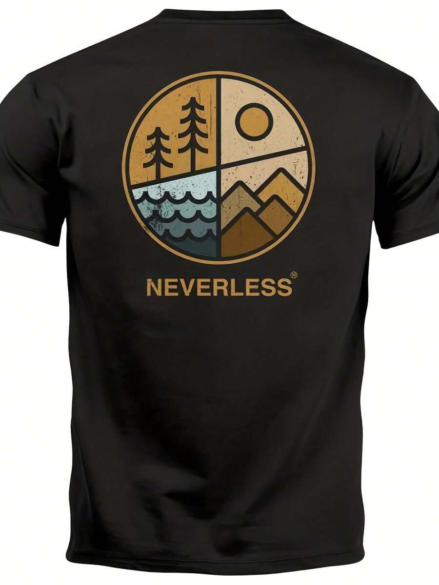 S T-Shirt Back Print Nature Graphic Mountains Forest Adventure Outdoor Casual- - 款式22 - 查看 1